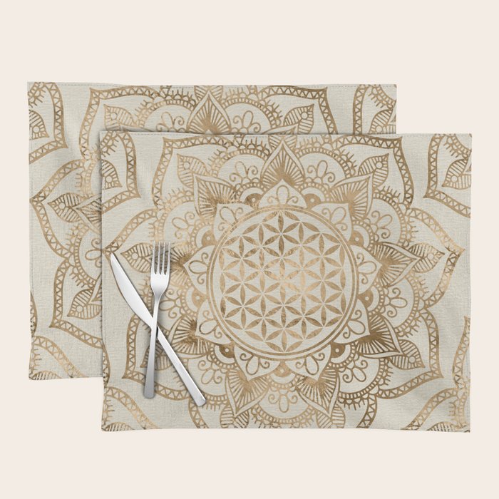 Flower of Life in Lotus - pastel golds and canvas Placemat Gallery Image 1