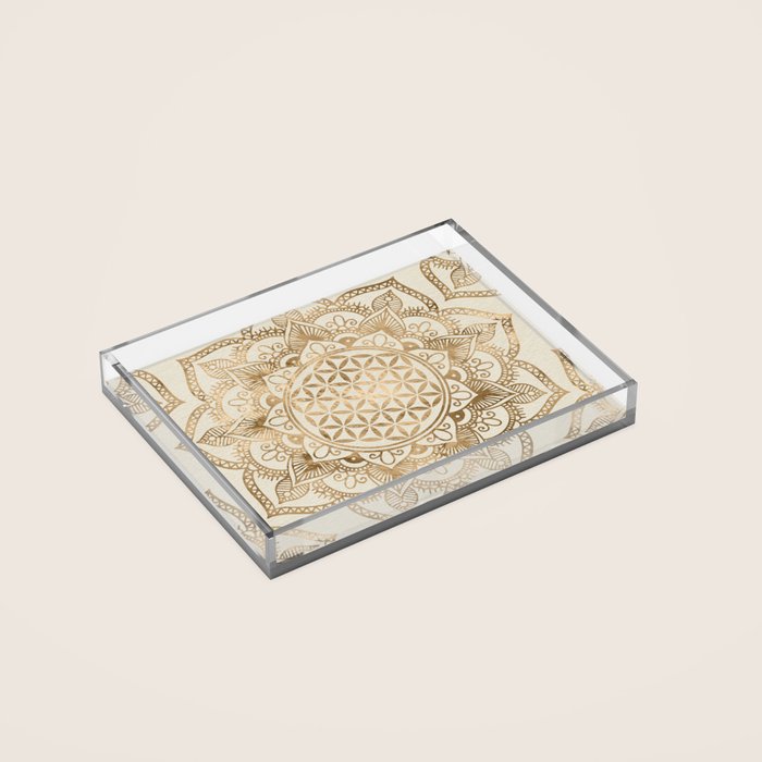 Flower of Life in Lotus - pastel golds and canvas Acrylic Tray Gallery Image 2