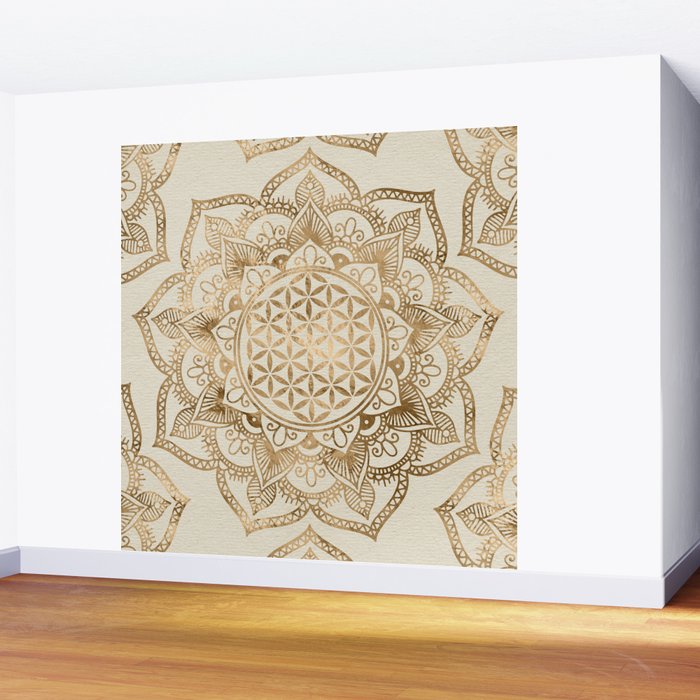 Flower of Life in Lotus - pastel golds and canvas Wall Mural Gallery Image 2