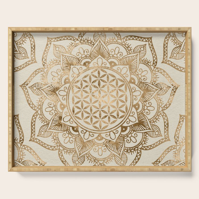 Flower of Life in Lotus - pastel golds and canvas Serving Tray Gallery Image 1