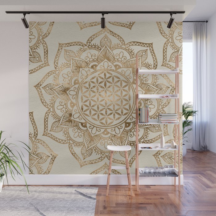 Flower of Life in Lotus - pastel golds and canvas Wall Mural Gallery Image 1