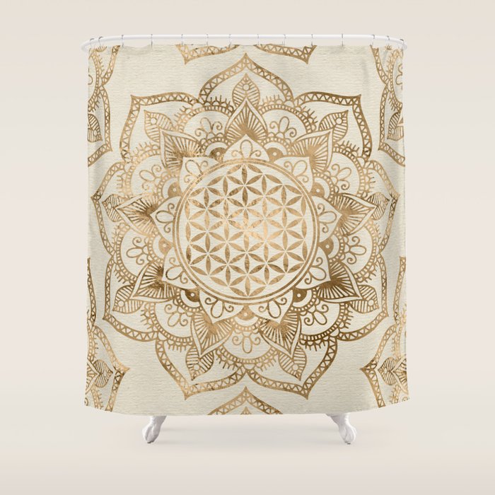 Flower of Life in Lotus - pastel golds and canvas Shower Curtain Gallery Image 1