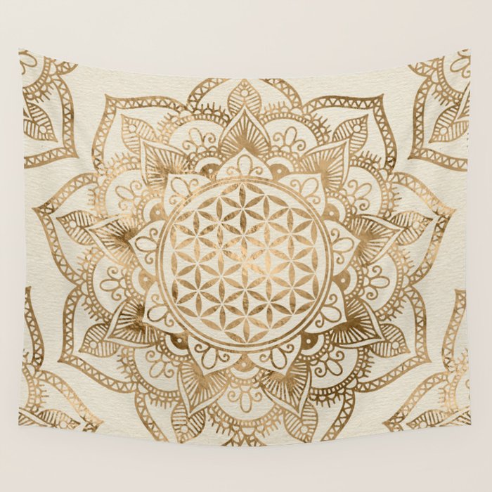 Flower of Life in Lotus - pastel golds and canvas Wall Tapestry Gallery Image 4