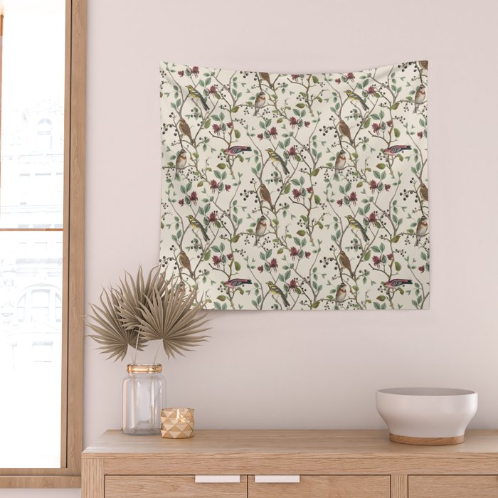 Nordic Birds Autumn Whispers Woodland Pattern Wall Tapestry Gallery Image 2