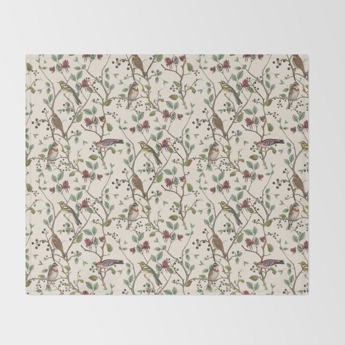 Nordic Birds Autumn Whispers Woodland Pattern Throw Blanket Gallery Image 2