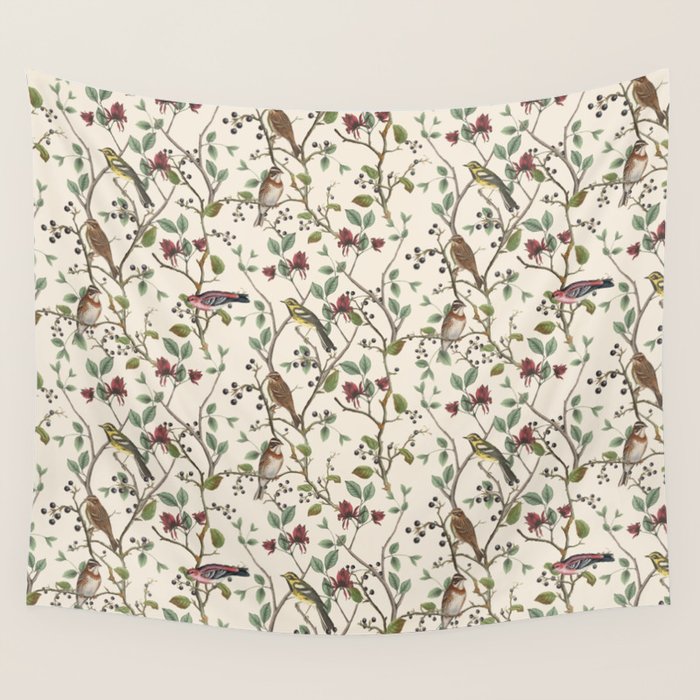 Nordic Birds Autumn Whispers Woodland Pattern Wall Tapestry Gallery Image 1