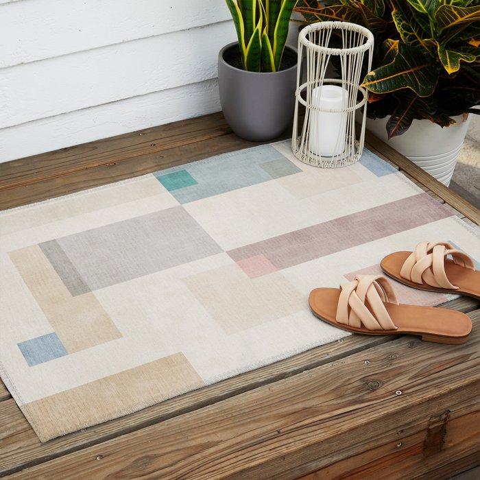 Neutral Pastel Tones Geometric Artwork Outdoor Rug Gallery Image 2