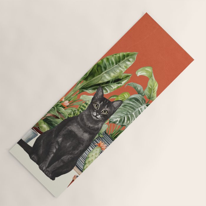 Black Cat And House Plants 3 Yoga Mat Gallery Image 1