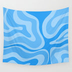 Modern Retro Liquid Swirl Abstract Pattern in Light Blue and Sky Blue Wall Tapestry Gallery Image 4