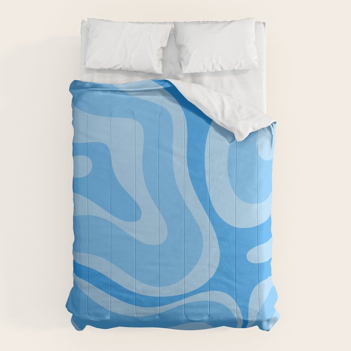 Modern Retro Liquid Swirl Abstract Pattern in Light Blue and Sky Blue Comforter Gallery Image 6