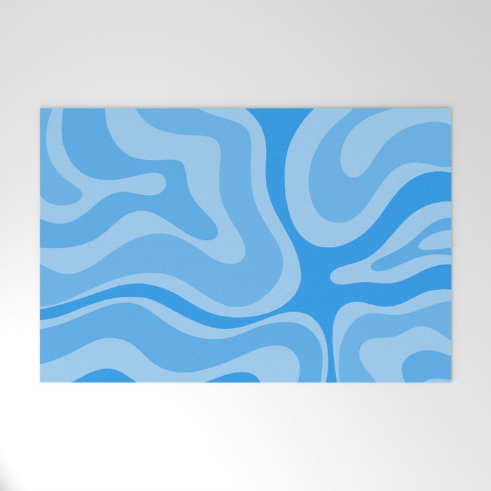 Modern Retro Liquid Swirl Abstract Pattern in Light Blue and Sky Blue Welcome Mat Gallery Image 1