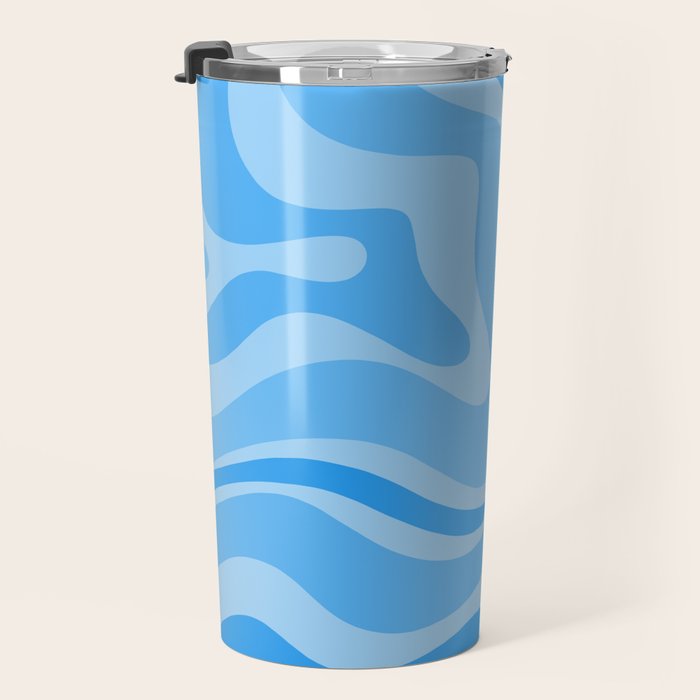 Modern Retro Liquid Swirl Abstract Pattern in Light Blue and Sky Blue Travel Mug Gallery Image 3