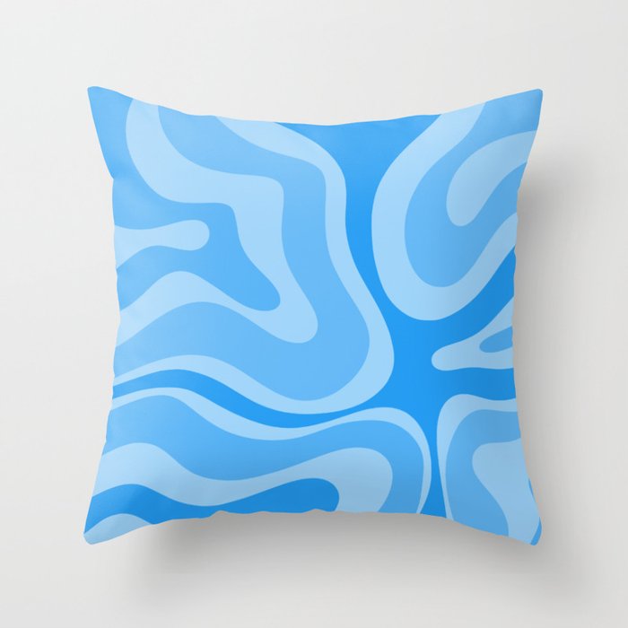 Modern Retro Liquid Swirl Abstract Pattern in Light Blue and Sky Blue Throw Pillow Gallery Image 6