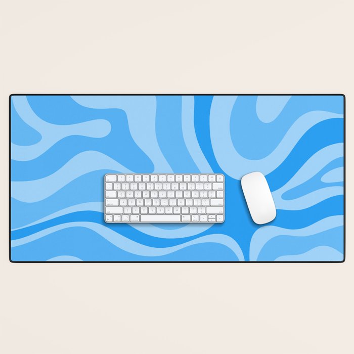 Modern Retro Liquid Swirl Abstract Pattern in Light Blue and Sky Blue Desk Mat Gallery Image 1