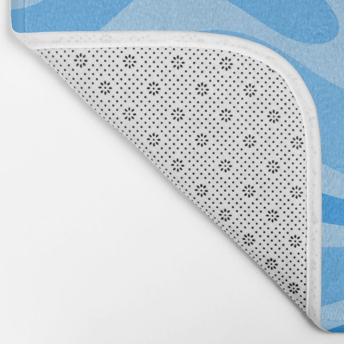 Modern Retro Liquid Swirl Abstract Pattern in Light Blue and Sky Blue Bath Mat Gallery Image 2