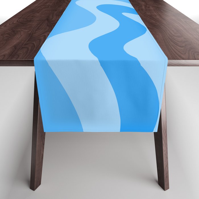 Modern Retro Liquid Swirl Abstract Pattern in Light Blue and Sky Blue Table Runner Gallery Image 1