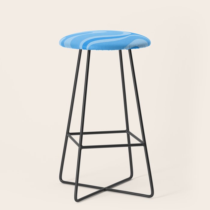 Modern Retro Liquid Swirl Abstract Pattern in Light Blue and Sky Blue Stool Gallery Image 1