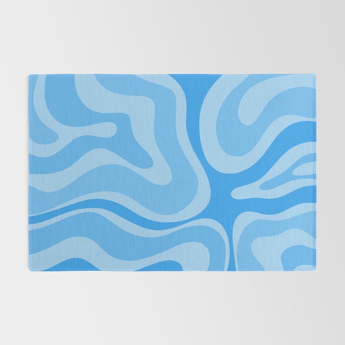 Modern Retro Liquid Swirl Abstract Pattern in Light Blue and Sky Blue Rug Gallery Image 2