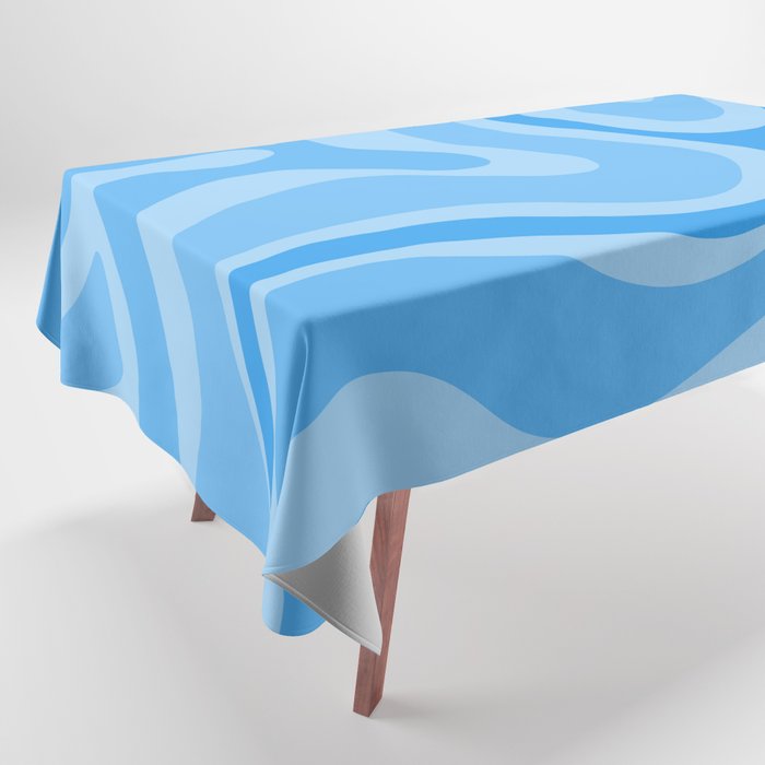 Modern Retro Liquid Swirl Abstract Pattern in Light Blue and Sky Blue Tablecloth Gallery Image 1
