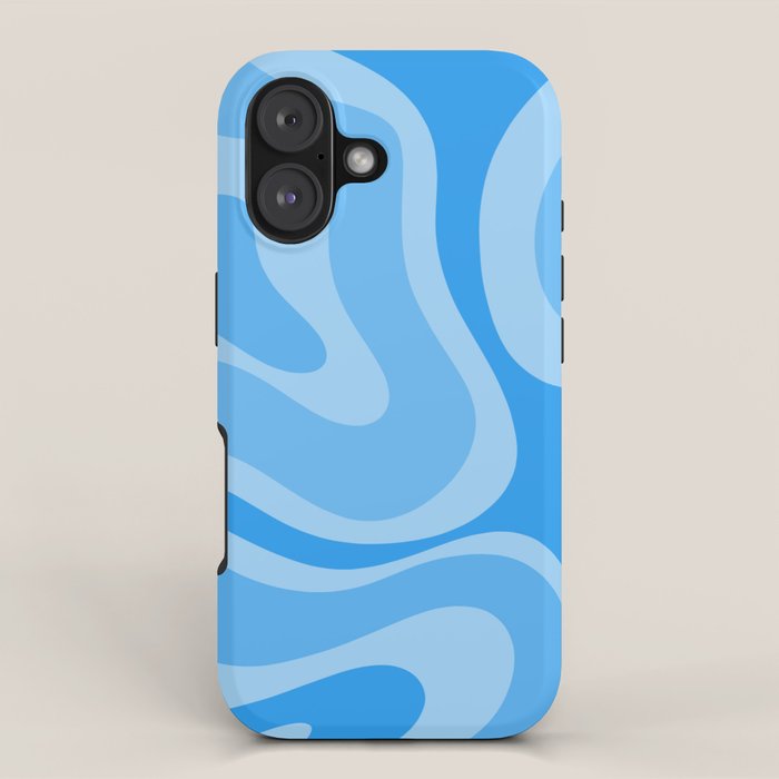 Modern Retro Liquid Swirl Abstract Pattern in Light Blue and Sky Blue iPhone Case Gallery Image 1