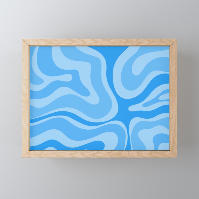 Modern Retro Liquid Swirl Abstract Pattern in Light Blue and Sky Blue Mini Art Print Gallery Image 1