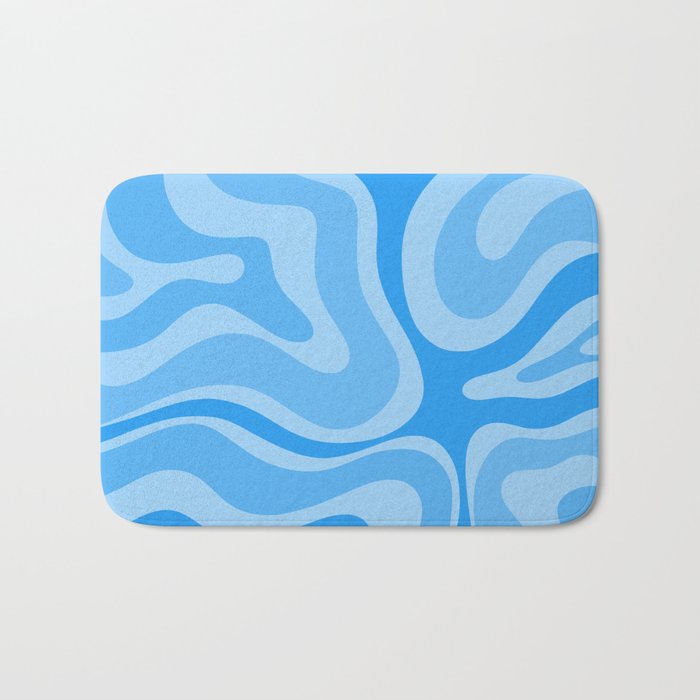 Modern Retro Liquid Swirl Abstract Pattern in Light Blue and Sky Blue Bath Mat Gallery Image 1