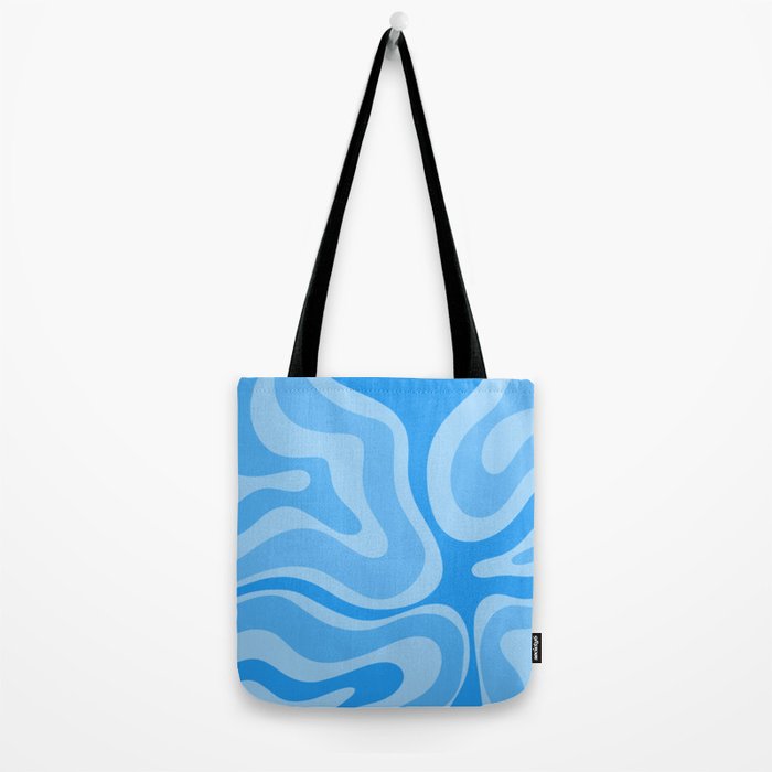Modern Retro Liquid Swirl Abstract Pattern in Light Blue and Sky Blue Tote Bag Gallery Image 2