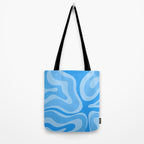 Modern Retro Liquid Swirl Abstract Pattern in Light Blue and Sky Blue Tote Bag Gallery Image 2