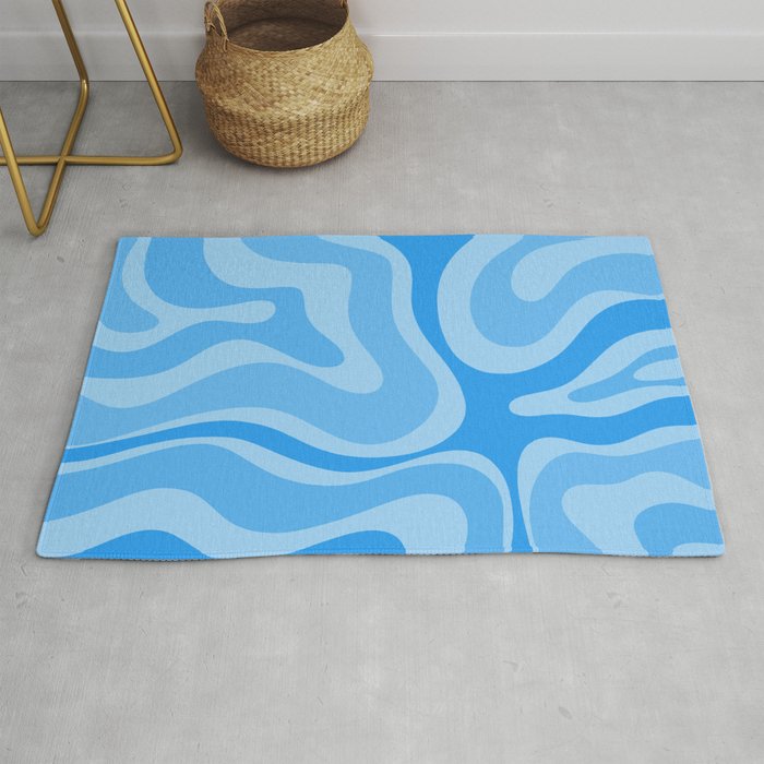 Modern Retro Liquid Swirl Abstract Pattern in Light Blue and Sky Blue Rug Gallery Image 1