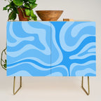 Modern Retro Liquid Swirl Abstract Pattern in Light Blue and Sky Blue Credenza Gallery Image 1