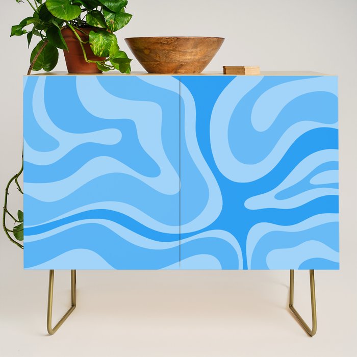 Modern Retro Liquid Swirl Abstract Pattern in Light Blue and Sky Blue Credenza Gallery Image 1