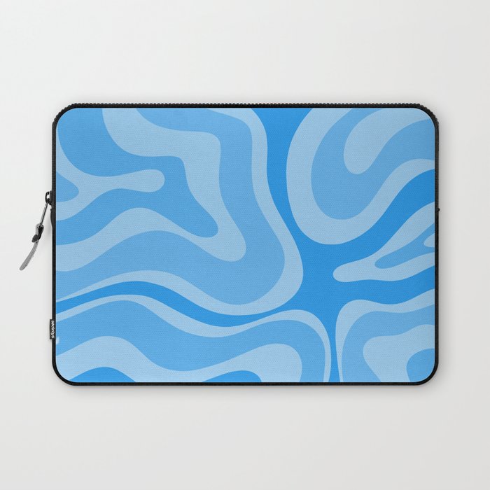 Modern Retro Liquid Swirl Abstract Pattern in Light Blue and Sky Blue Laptop Sleeve Gallery Image 1