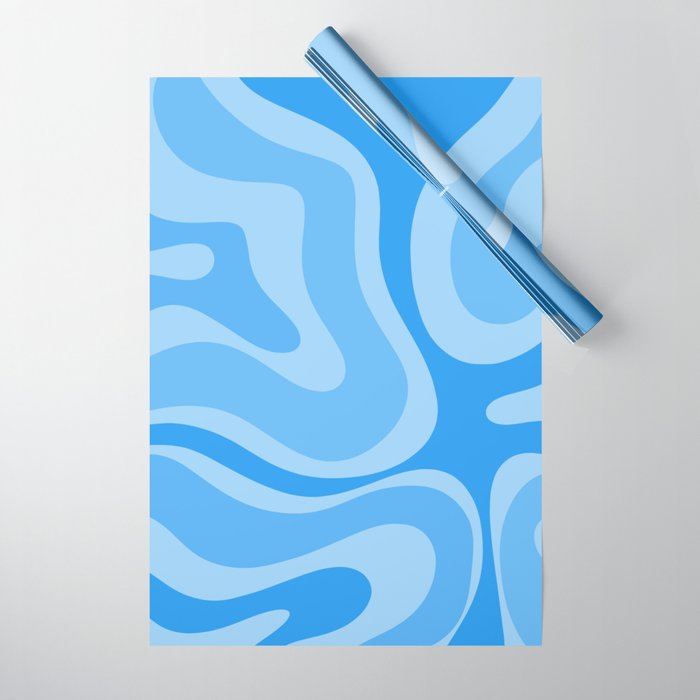 Modern Retro Liquid Swirl Abstract Pattern in Light Blue and Sky Blue Wrapping Paper Gallery Image 1