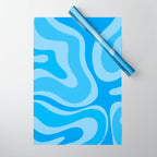 Modern Retro Liquid Swirl Abstract Pattern in Light Blue and Sky Blue Wrapping Paper Gallery Image 1