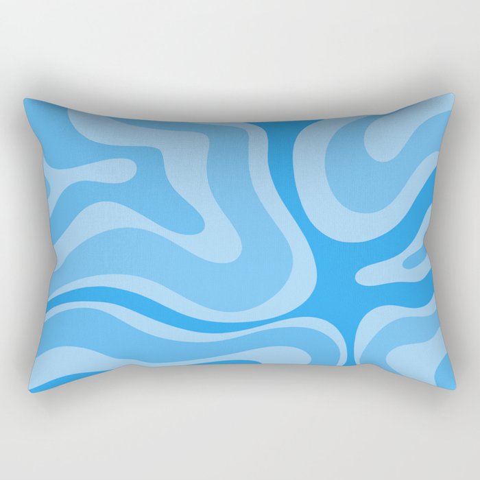 Modern Retro Liquid Swirl Abstract Pattern in Light Blue and Sky Blue Rectangular Pillow Gallery Image 2