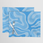 Modern Retro Liquid Swirl Abstract Pattern in Light Blue and Sky Blue Placemat Gallery Image 1