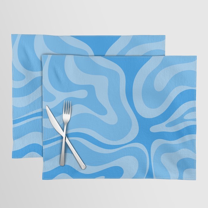 Modern Retro Liquid Swirl Abstract Pattern in Light Blue and Sky Blue Placemat Gallery Image 1