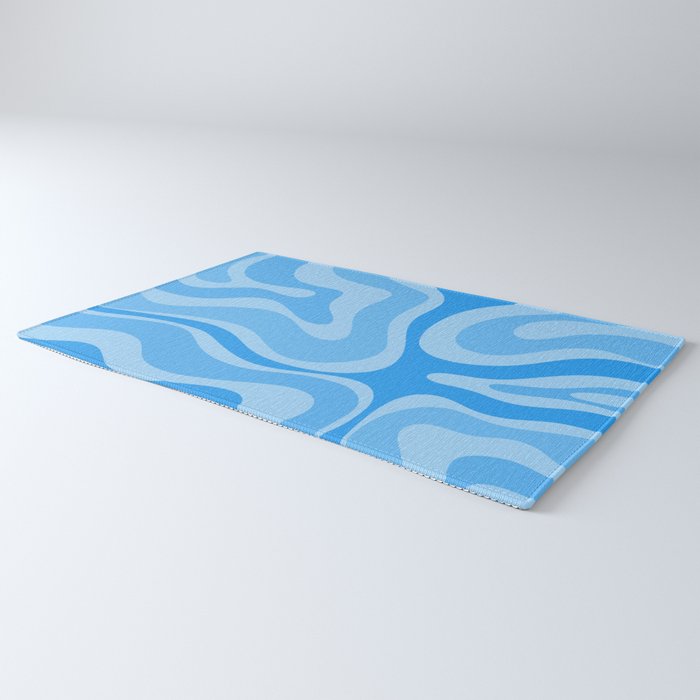 Modern Retro Liquid Swirl Abstract Pattern in Light Blue and Sky Blue Rug Gallery Image 3
