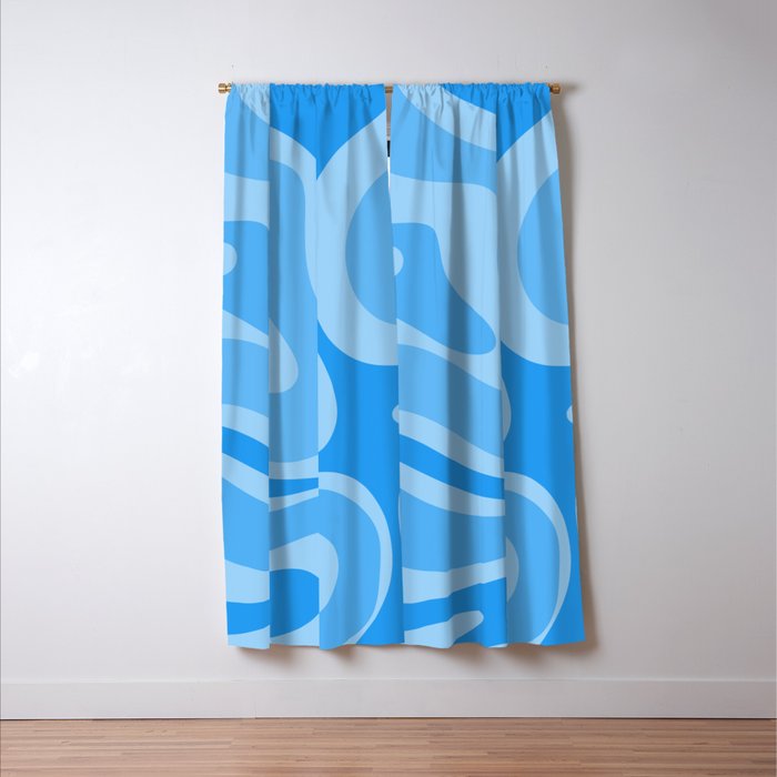 Modern Retro Liquid Swirl Abstract Pattern in Light Blue and Sky Blue Window Curtain Gallery Image 3