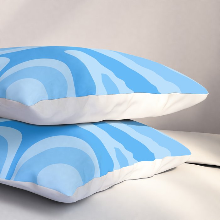Modern Retro Liquid Swirl Abstract Pattern in Light Blue and Sky Blue Pillow Sham Gallery Image 3