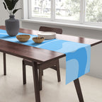 Modern Retro Liquid Swirl Abstract Pattern in Light Blue and Sky Blue Table Runner Gallery Image 2