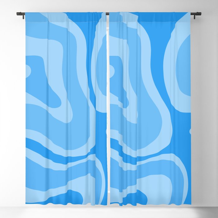 Modern Retro Liquid Swirl Abstract Pattern in Light Blue and Sky Blue Window Curtain Gallery Image 5