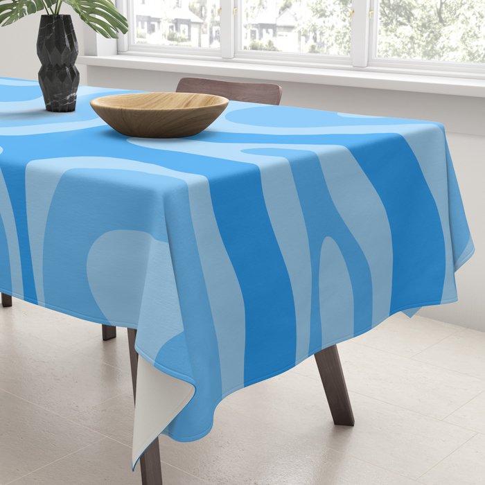 Modern Retro Liquid Swirl Abstract Pattern in Light Blue and Sky Blue Tablecloth Gallery Image 3