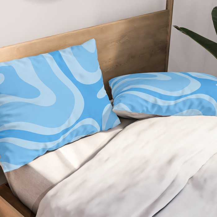 Modern Retro Liquid Swirl Abstract Pattern in Light Blue and Sky Blue Pillow Sham Gallery Image 2