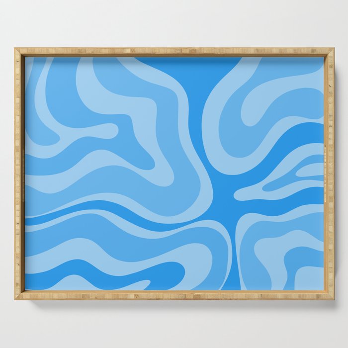 Modern Retro Liquid Swirl Abstract Pattern in Light Blue and Sky Blue Serving Tray Gallery Image 1