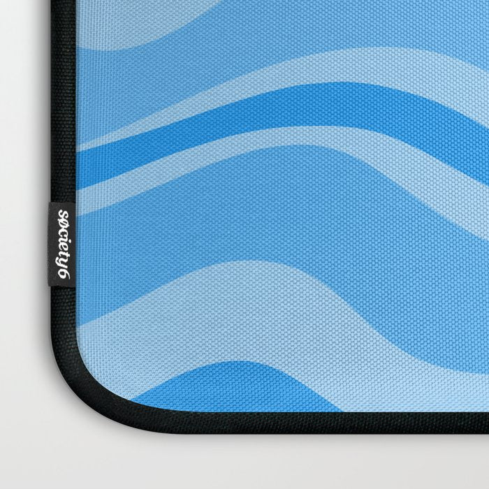 Modern Retro Liquid Swirl Abstract Pattern in Light Blue and Sky Blue Laptop Sleeve Gallery Image 3