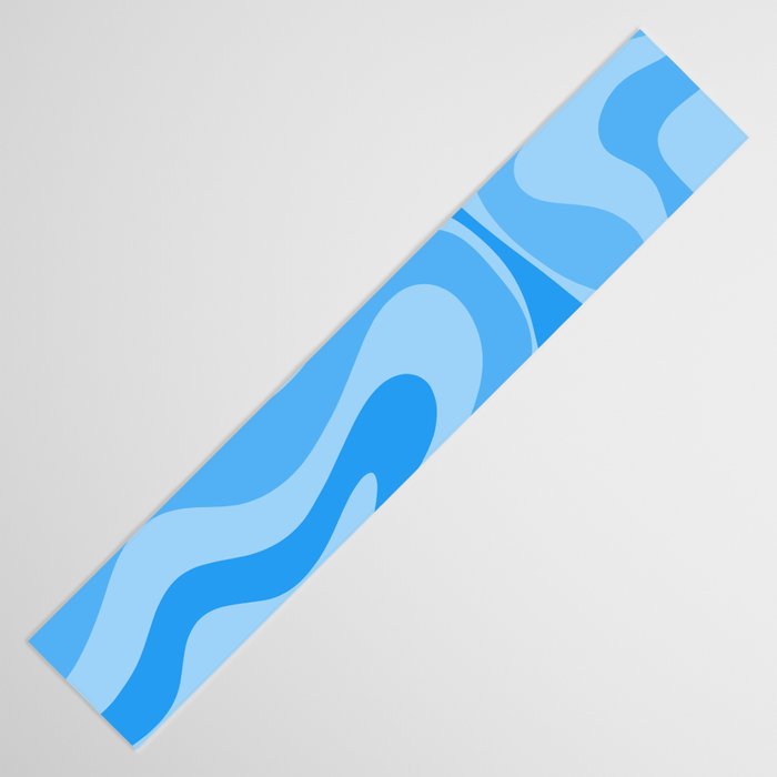 Modern Retro Liquid Swirl Abstract Pattern in Light Blue and Sky Blue Table Runner Gallery Image 3