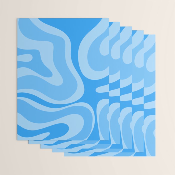 Modern Retro Liquid Swirl Abstract Pattern in Light Blue and Sky Blue Wrapping Paper Gallery Image 3