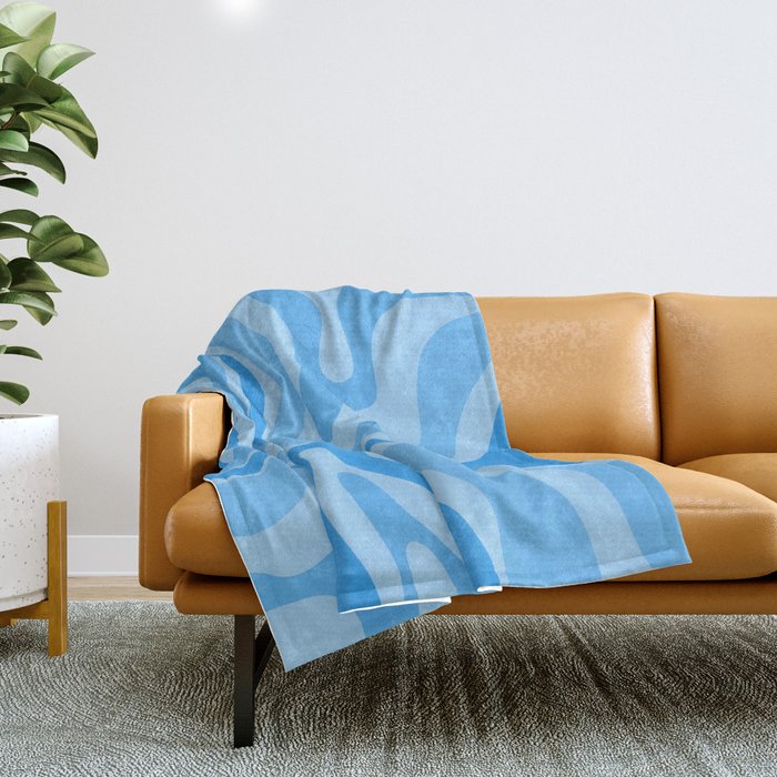 Modern Retro Liquid Swirl Abstract Pattern in Light Blue and Sky Blue Throw Blanket Gallery Image 1