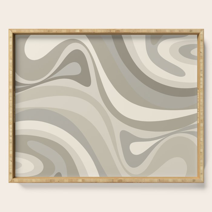 New Groove Liquid Swirl Abstract in Greige Serving Tray Gallery Image 1